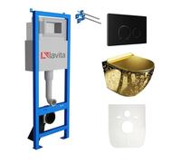 Lavita LAV101 bâti-support pour WC 40cm+WC suspendu SOFI SLIM GOLDEN EYE sans rebord+plaque de commande LAV 4.4 noir Set complet