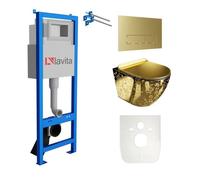 Lavita LAV101 bâti-support pour WC 40cm+WC suspendu SOFI SLIM GOLDEN EYE sans rebord+plaque de commande LAV 3.5 Gold |Set complet|