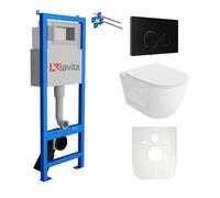 Lavita LAV101 Elément bâti-support pour WC 40cm+WC suspendu SINTO GRANDE blanc sans rebord+plaque de commande LAV4.4 noir Ensemble