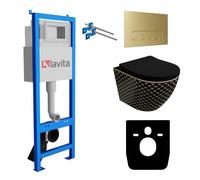 Lavita LAV101 Elément bâti-support pour WC 40cm+WC suspendu SOFI SLIM BLACK NIGHT sans rebord+plaque de commande LAV 3.5 Gold Kit