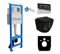 Lavita LAV101 Elément bâti-support pour WC 40cm+WC suspendu SOFI SLIM FIRE Noir sans rebord+plaque de commande LAV 1.2 Chrom |Kit|