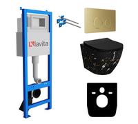 Lavita LAV101 Elément bâti-support pour WC 40cm+WC suspendu SOFI SLIM FIRE Noir sans rebord+plaque de commande LAV 4.5 Or |Kit|