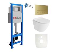 Lavita LAV101 Elément bâti-support pour WC 40cm+WC suspendu SOGO SLIM blanc sans rebord + plaque de commande LAV3.5 or |Set