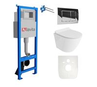 Lavita LAV101 Elément bâti-support pour WC 40cm+WC suspendu SOGO SLIM blanc sans rebord+plaque de commande LAV1.2 chromé |Ensemble|