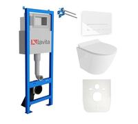 Lavita LAV101 Elément bâti-support pour WC 40cm+WC suspendu SOGO SLIM blanc sans rebord+plaque de commande LAV3.1 blanc|Set complet|