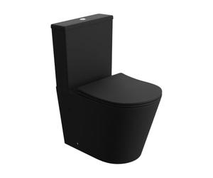 LAVITA NEPTUN BLACK wc monobloc avec réservoir de chasse intégré | Couvercle avec système d'abaissement automatique | Cuvette WC sans bord | Cuvette debout + raccord