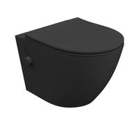 LAVITA Salto Black 3.0 Bidet WC mural sans rebord avec fonction bidet et chasse Tornado avec abattant WC à fermeture douce en Duroplast - WC suspendu en céramique noir mat 490 x 365 x 395 mm