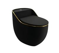 LAVITA Silia Rim Black/Gold Line Monobloc Toilettes avec Intégré Chasse, Abattant Automatique, Céramique Sans Bord, Cuvette Debout