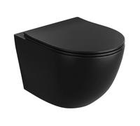LAVITA Sinto Black WC suspendu avec système d'abaissement automatique et charnières en métal - Cuvette suspendue sans bord - 365 x 490 x 395 mm - Noir