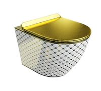Lavita Sofi Slim Checked Gold Cuvette suspendue avec système d'abaissement automatique et charnières en métal Doré/blanc 365 x 490 x 395 mm