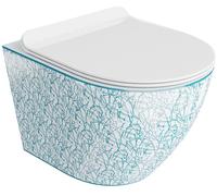 LaVita Sofi Slim cuvette wc avec abattant à descente lente suspendue sans bride blanc-bleu brillant 5900378335405
