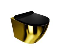 Lavita WC mural Sofi Slim Or/Noir, siège WC suspendu avec couvercle coloré, fermeture automatique et charnières en métal, sans bord, suspendu, bol coloré, 365 x 490 x 395 mm, noir/doré