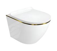LAVITA Sofi Slim Gold Line 3.0 WC mural sans bord avec ligne décorative dorée et chasse Tornado avec abattant WC à fermeture amortie Slim en Duroplast - WC suspendu en céramique blanc brillant/doré
