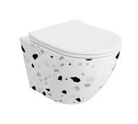 LAVITA Sofi Slim Stone 3.0 WC mural sans rebord avec chasse Tornado avec abattant WC à fermeture amortie Slim en Duroplast - WC suspendu en céramique blanc brillant 490 x 365 x 395 mm