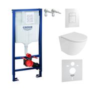 Lavita Solido + WC suspendu mural Sofi One blanc sans bord + abattant de WC avec système d'abaissement automatique blanc brillant bouton kit complet encastré WC complet