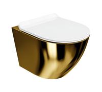 LAVITA Sofi Slim Abattant de WC suspendu avec système d'abaissement automatique et charnières métalliques sans rebord 365 x 490 x 395 mm Blanc/doré