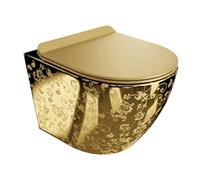 LAVITA WC mural suspendu avec abattant et couvercle de toilette à abaissement automatique & charnières métalliques sans rebord suspendu Sofi Slim Golden Eye 365x490x395 mm Or