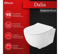 LAVITA, WC suspendu modèle Dalia. Toilettes suspendues. Abattant avec système de fermeture douce et charnières en métal. Cuvette de toilette sans débord. Dimensions : 360 x 520 x 410 cm. Couleur : bla