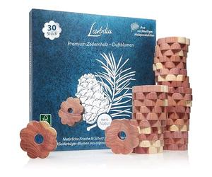 LAVODIA 30 Anneaux en Bois de cèdre - Dissuadeurs pour vêtements et penderies - Protection Durable Contre Les Mites avec Parfum de cèdre - Facile à Utiliser avec cintres et Armoire - 4,5x4,5x0,8 cm