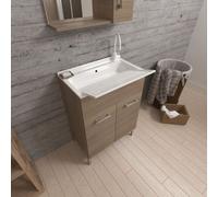 Kiamami Valentina - Meuble-lavabo 2 portes chêne naturel avec planche à laver | Pratico