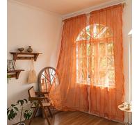 Lavyhuno Rideaux en Dentelle Transparente, 244 cm de Long 2 Panneaux, Chambre à Coucher, Salon, Broderies Fleurs Vintage Boho drapé, décoration Automne/Halloween, œillet, L145 x H244 cm, Orange brûlé