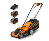 LawnMaster CLMF2434G Tondeuse à Gazon sans Fil 24V Max 2x4.0Ah Batterie, 34cm, Jusqu'à 300m² Paillage 32L, Hauteur de Coupe à 6 Niveaux 20-70mm 2 Ans de Garantie