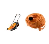 LawnMaster M2EB1637M Tondeuse et tracteurs 1600W 37cm, 6 Hauteurs Réglable 20-70mm, 40L Bac de Ramassage 2 Ans de Garantie & Prolongateur 16A HO5VV-F 2X 1,5 2P sans Terre Orange 40m - Zenitech