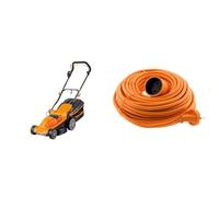 LawnMaster M2EB1637M Tondeuse et tracteurs 1600W 37cm, 6 Hauteurs Réglable 20-70mm, 40L Bac de Ramassage 2 Ans de Garantie & Prolongateur 16A HO5VV-F 2X 1,5 2P sans Terre Orange 20m - Zenitech