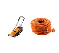LawnMaster M2EB1637M Tondeuse et tracteurs 1600W 37cm, 6 Hauteurs Réglable 20-70mm, 40L Bac de Ramassage 2 Ans de Garantie & Prolongateur 16A HO5VV-F 2X 1,5 2P sans Terre Orange 50m - Zenitech