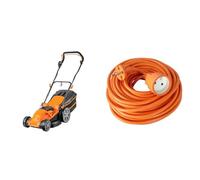 LawnMaster MEB1840M Tondeuse électrique Gazon 1800W 40cm, 6 Hauteurs Réglable 20-70mm & Zenitech Prolongateur 16A HO5VV F 2x 1,5 2P sans terre Orange 25m Mâle à Femelle