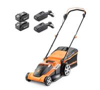 LawnMaster Tondeuse à gazon sans fil 48 V 41 cm avec deux batteries MX 24 V 4,0 Ah Lithium Ion, 2 chargeurs rapides, peigne de bordure, rouleau arrière et fonction mulching Tondeuse à gazon à batterie