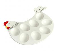 Lawnrden Assiette à œufs, Plateau à œufs farcis, Support Diable en céramique en Forme de Poulet 8 Trous avec Base antidérapante pour Les décorations de Festival, Petit-déjeuner sur comptoir Cuisine
