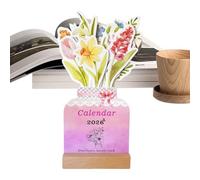 laxreheye Calendrier de bureau floral 2026 - Mini calendrier de table fleurs florales avec base en bois, accessoire de bureau agenda décoratif | pour bureau scolaire maison studio
