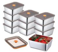 Layhit Lot de 10 récipients alimentaires en acier inoxydable avec couvercles pour marinade, collation, déjeuner, restes, lave-vaisselle et congélateur (510,3 g)