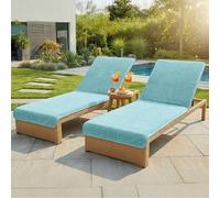 LAYNENBURG Lot de 2 Premium Housse de Protection pour Chaise Longue de Jardin - 100% Coton - Oeko-TEX - Housse de Serviette en éponge - Housse de Chaise Longue avec enveloppe (75x200 cm Turquoise)