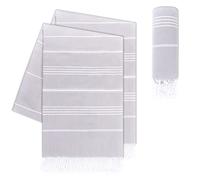 LAYNENBURG Set de 2 Serviettes de Plage Fouta Hammam 100x200 cm - 100% Coton - Oeko-TEX 100 - Peshtemal Grande - Pour Sauna & Bain Avec Franges (Gris)