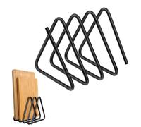 Lazheng Support Planche a Decouper Vertical à 4 Compartiments Noir | Support Couvercle Casserole en Métal, à Structure Triangulaire, Support pour Plaques de Cuisson et Planches Pour Assiettes