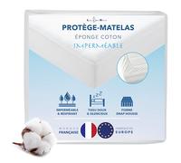 Lazy Bear Home | Protege Matelas 160x200 cm Imperméable | Surface Éponge Coton Doux et Absorbant | Alese Drap Housse Grand Bonnet 30 cm | Marque Française | Fabriqué en Europe