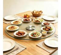 Lazy Susan Plateau Tournant En Verre Plateau De Service Rotatif Transparent | Grande Assiette De Service Rotative Plateau Tournant Rond Transparent Pour Table À Manger Avec Silencieux Base(80cm/31in)