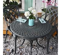 Lazy Susan Salon de Jardin: 88 cm Table Mia Ronde en Gris Ardoise avec 2 Chaises April en Aluminium résistant aux intempéries | Facile à Assembler