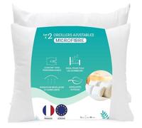 LazyBearHome Oreiller 60x60 Lot 2, Housse Microfibre, Garnissage Fibre Creuse siliconée, Ajustable Hauteur, Marque FR Fabriqué EU