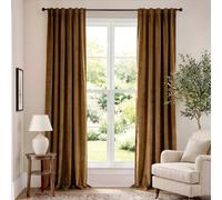 Lazzzy 1 Rideau occultant en Velours doré à Isolation Thermique avec réduction du Bruit - Rideau de fenêtre Extra Long en Velours pour Chambre d'enfant et Salon - 274,3 cm de Long - Marron doré