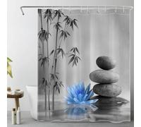 LB Bambou Zen Rideaux de Douche 150x200cm(LxH) Fleurs Bleues Pierres Grises Rideaux de Bain avec Crochets, Spa de Jardin Japonais Extra Longue Imperméable Polyester Anti Moule Salle de Bain Décor