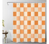 LB Damier Orange Rideaux de Douche 120x175cm(LxH) Beige Plaid Rideaux de Bain avec Crochets,Géométrique Abstrait Extra Court Imperméable Polyester Anti Moule Salle de Bain Décor