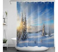 LB Noël Rideaux de Douche 180X200CM Père Noël,Wapiti,forêt de Neige Rideaux de Bain avec Crochets,Extra Longue Imperméable Polyester Anti Moule Salle de Bain Décor