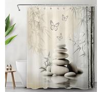 LB Pierres Zen Rideaux de Douche 150x200cm Forêt de Bambous Spa Japonaise Rideaux de Bain avec Crochets,Papillon Beige Esthétique Extra Longue Imperméable Polyester Anti Moule Salle de Bain Décor
