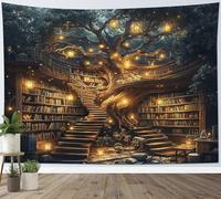 LB Tapisserie Murale Forêt Enchantée,Decoration Chambre Vintage,150x100cm | Deco Mural Marron Livres Bibliotheque,Tenture Murale Arbre,pour Salon Chambre Maison Dortoir Salle de Classe Toile De Fond