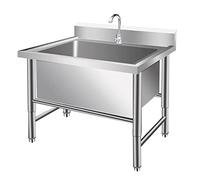 LBONG Évier en Acier Inoxydable Autoportants Évier Épais À Une Cuve Jardin Plonge Avec Robinet,1 Compartiment Bac à Linge Extra Profond(80X60X80cm/31.4X23.6X31.4in,11.8" Deep)