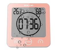 LCD Numérique Horloge De Douche, Horloge De Salle De Bains Imperméable Douche Horloge Minuterie Température Humidité Mur Douche Horloge Cuisine Minuteur (Pink)