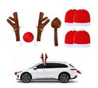 LCUHAVA Costume Renne Voiture Noël Rudolph avec Bois Cornes et Nez Rouge | Decoration Noel Voiture Set Renne avec Queue et 4 Housses Appuie Tête pour Camion SUV Van et Voiture
